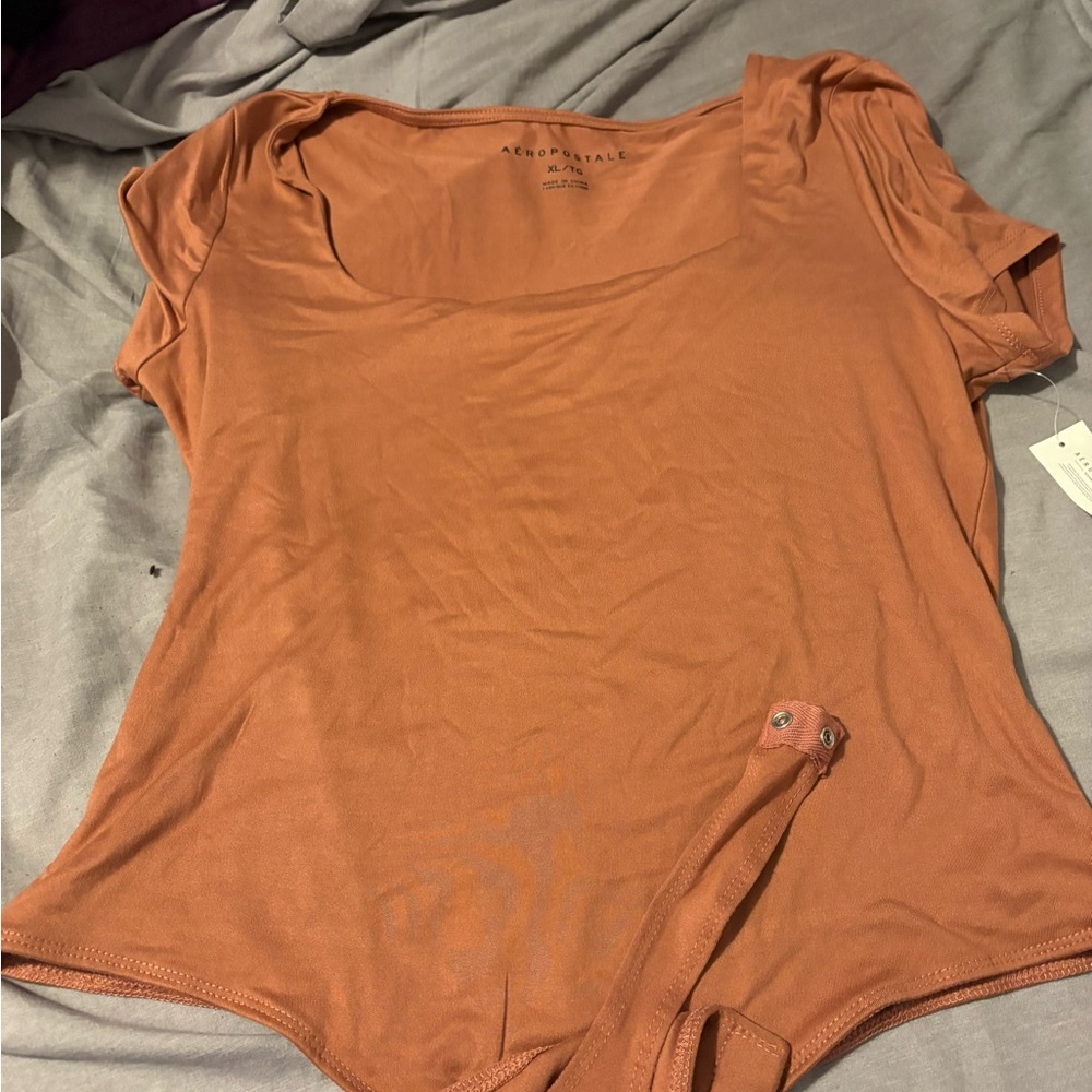 Aeropostale Women's Short Sleeve Bodysuit in Rust Orange